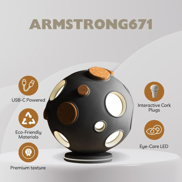 Moon-Inspired Adjustable Glow Table Lamp with Cork Details