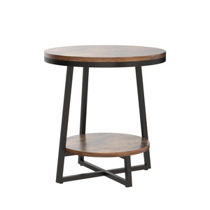 2-Tier Round Industrial End Table with Storage Shelf