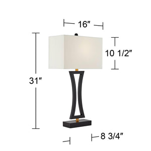 Modern Table Lamps with USB Ports – Set of 2, Black Metal, Rectangular Shade, 31" Tall