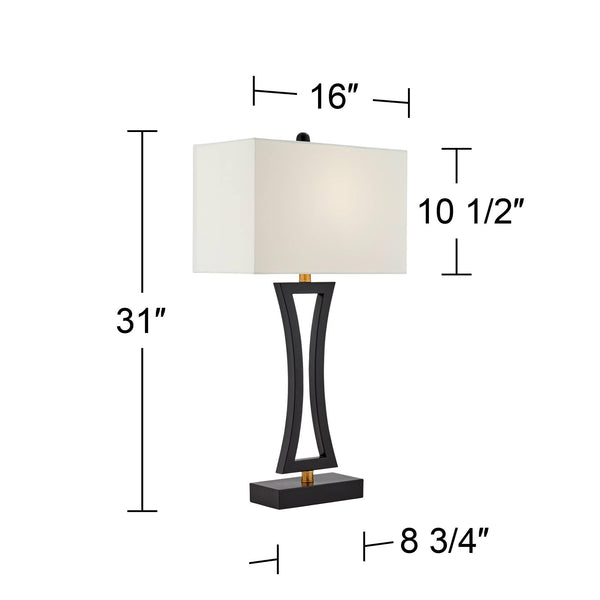 Modern Table Lamps with USB Ports – Set of 2, Black Metal, Rectangular Shade, 31" Tall