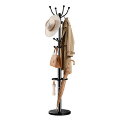 Freestanding Coat Rack with Marble Base & 16 Hooks
