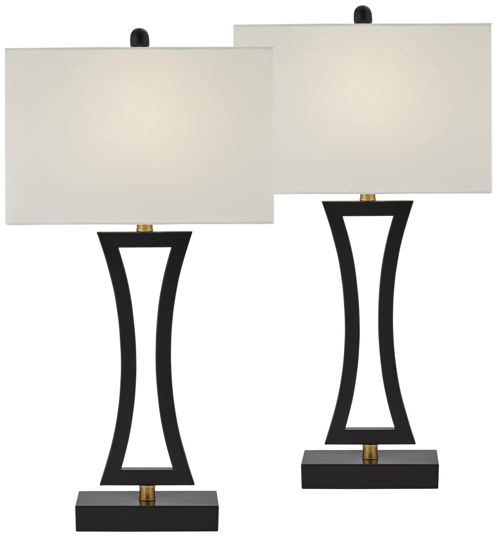 Modern Table Lamps with USB Ports – Set of 2, Black Metal, Rectangular Shade, 31" Tall