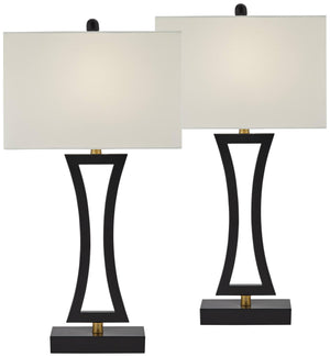 Modern Table Lamps with USB Ports – Set of 2, Black Metal, Rectangular Shade, 31" Tall