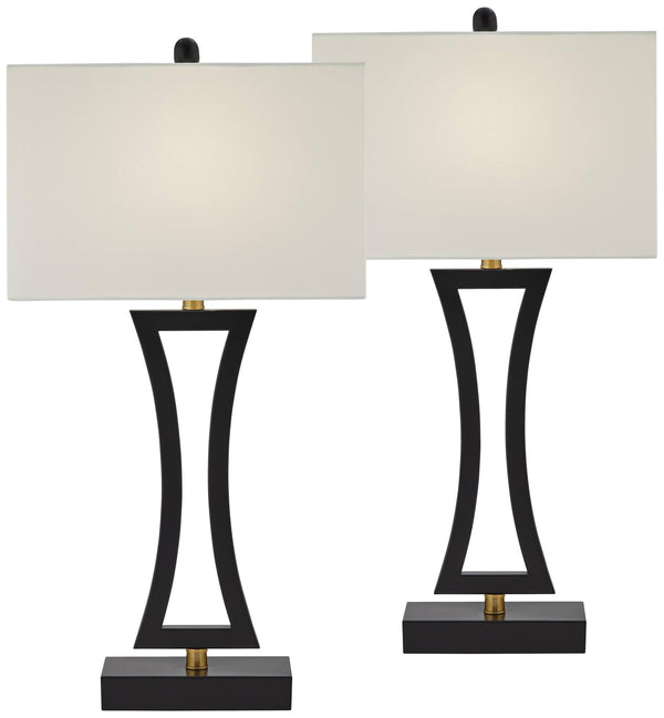 Modern Table Lamps with USB Ports – Set of 2, Black Metal, Rectangular Shade, 31" Tall