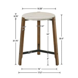 Modern Round End Table with Marble Top & Wood Legs