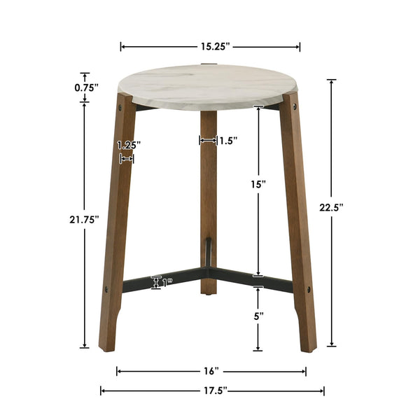 Modern Round End Table with Marble Top & Wood Legs