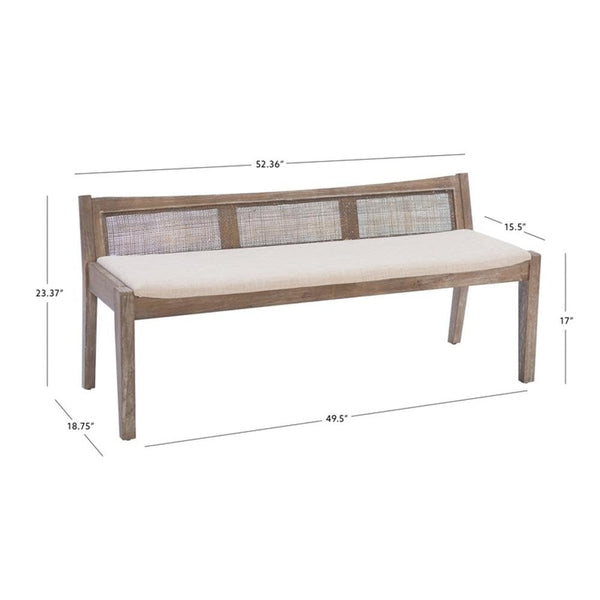 Transitional Wood Bench with Woven Cane Back