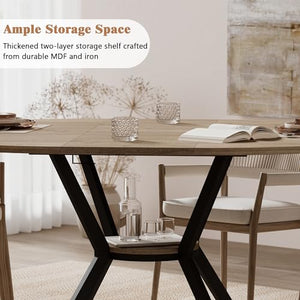 Extendable Round to Oval Dining Table with Hidden Leaves & Storage Shelf