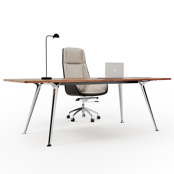 60-Inch Executive Desk with Built-In Power Outlet & Chrome Legs