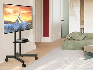 Rolling TV Stand with Wheels | Height Adjustable | Fits 32–75" TVs