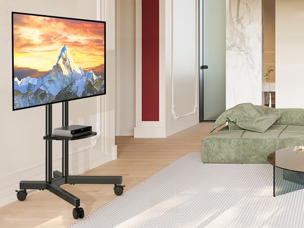 Rolling TV Stand with Wheels | Height Adjustable | Fits 32–75" TVs