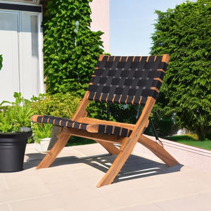 Acacia Wood Folding Chair with Woven Webbing Seat