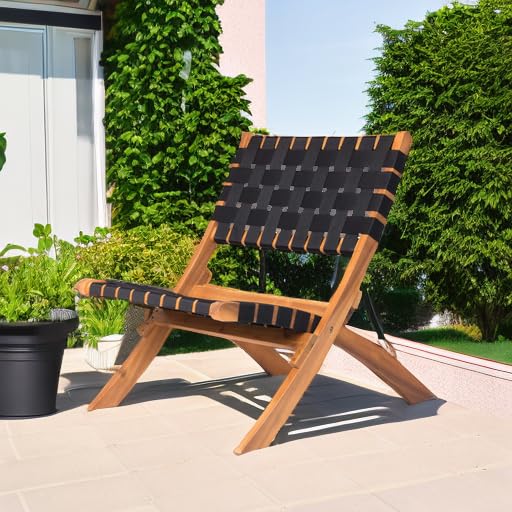 Acacia Wood Folding Chair with Woven Webbing Seat