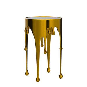 Round Aluminum Accent Table with Glass Top
