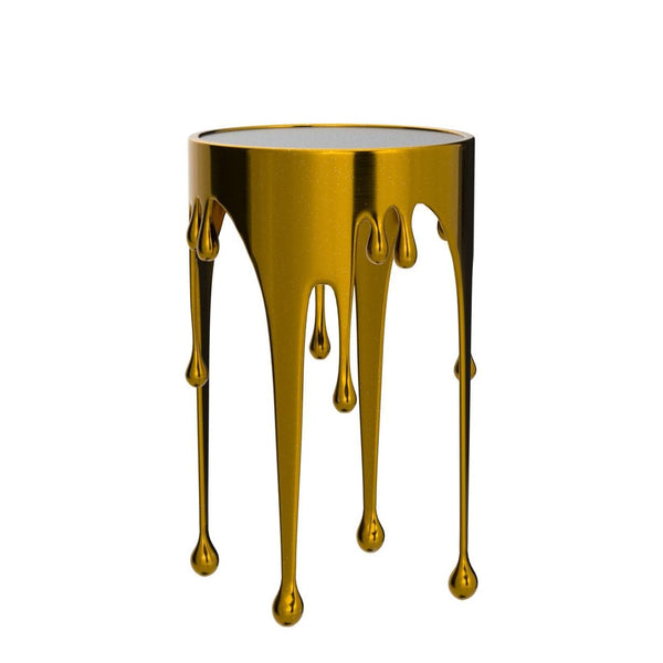 Round Aluminum Accent Table with Glass Top