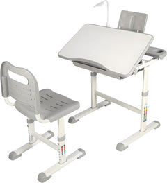 Kids Height-Adjustable Desk and Chair Set with LED Light, Drawer & Bookstand