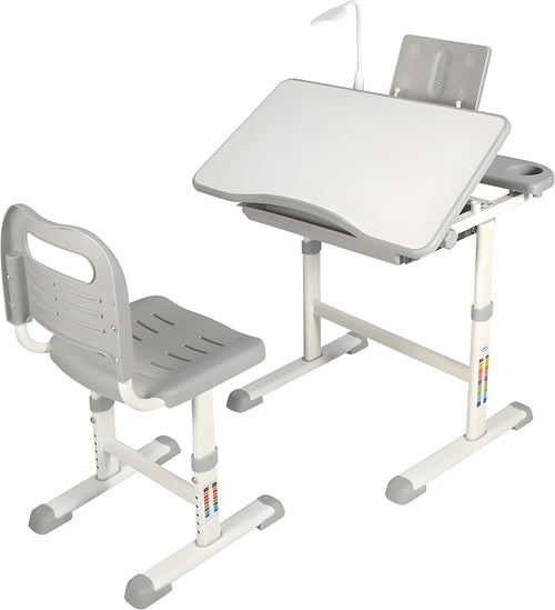 Kids Height-Adjustable Desk and Chair Set with LED Light, Drawer & Bookstand