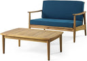 Outdoor Acacia Wood Loveseat Set with Coffee Table