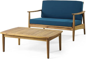 Outdoor Acacia Wood Loveseat Set with Coffee Table