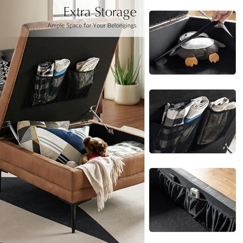 Square Storage Ottoman Coffee Table with Lift Top & Metal Legs
