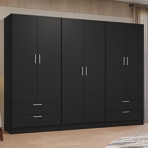 6-Door 4-Drawer Wardrobe with Shelves & Hanging Space
