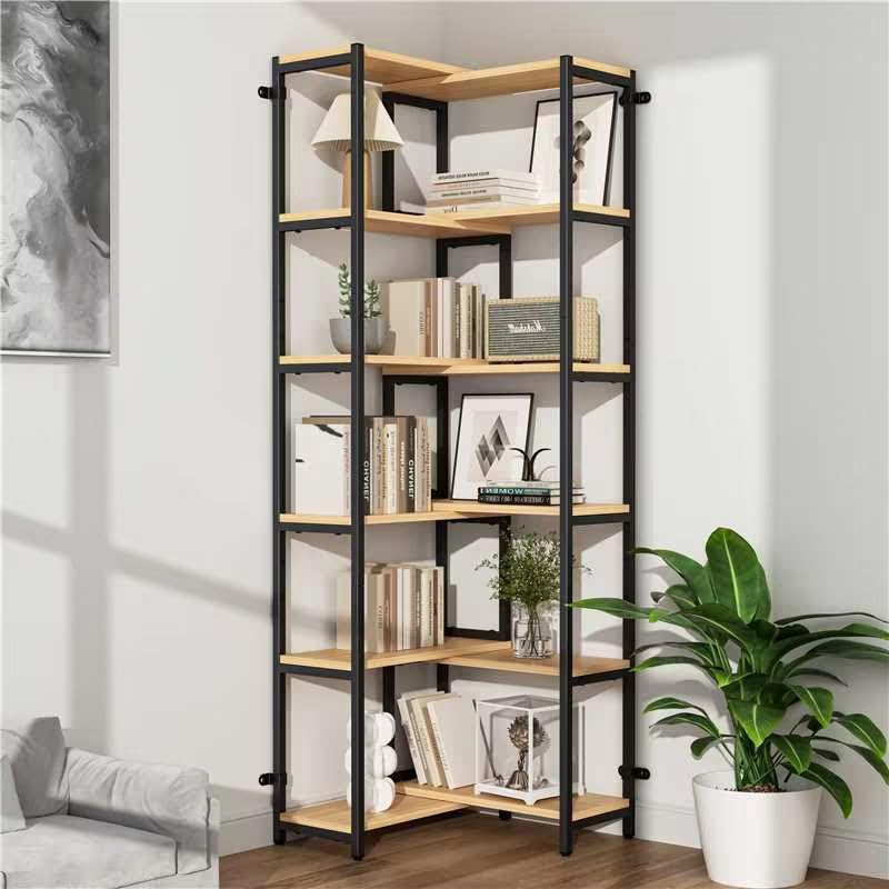 6-Tier Deformable Corner Bookshelf with Metal Frame