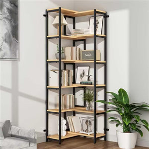 6-Tier Deformable Corner Bookshelf with Metal Frame