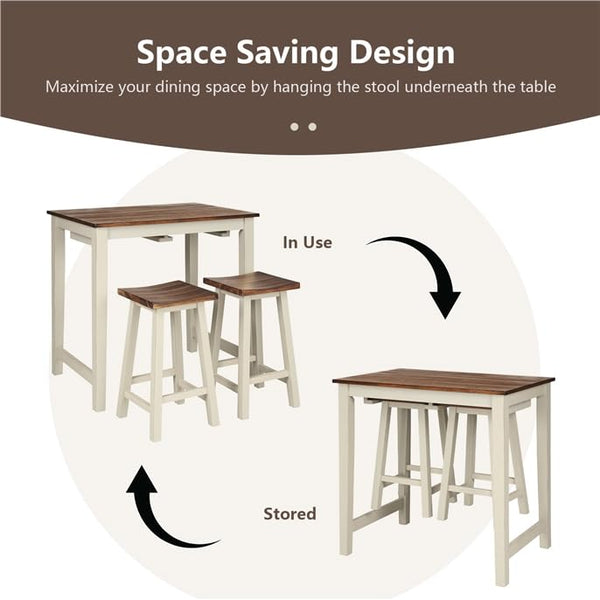 3-Piece Counter Height Bistro Table Set with Saddle Stools