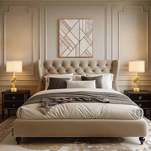 Gold Sculptural Table Lamp Set of 2 with USB Ports & Marble Base