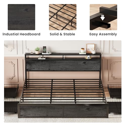 King Size Storage Bed Frame with Charging Headboard