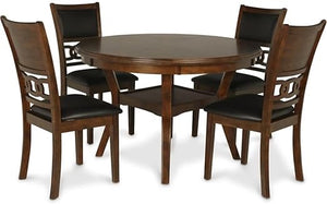 5-Piece Round Dining Set with Storage Shelf & Upholstered Chairs