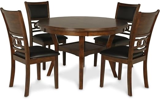 5-Piece Round Dining Set with Storage Shelf & Upholstered Chairs