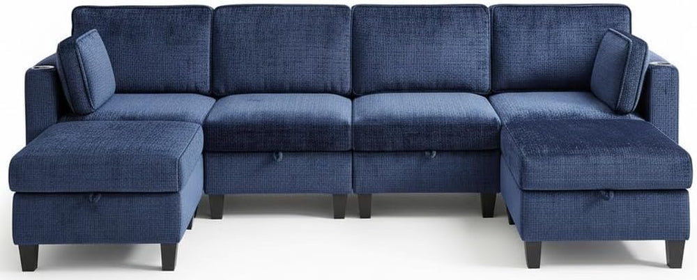110" U-Shaped Modular Sectional Sofa with Storage & Charging