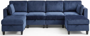 110" U-Shaped Modular Sectional Sofa with Storage & Charging