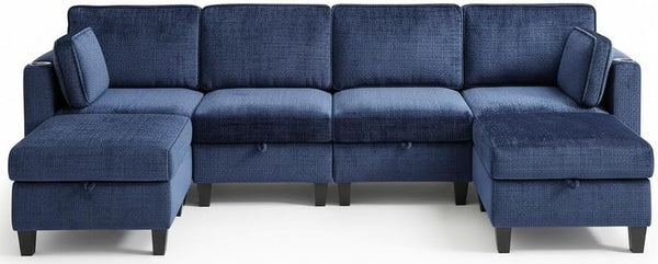 110" U-Shaped Modular Sectional Sofa with Storage & Charging