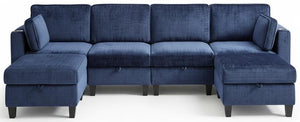 110" U-Shaped Modular Sectional Sofa with Storage & Charging