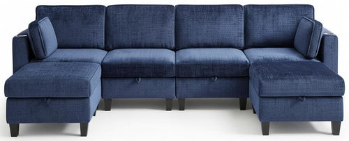 110" U-Shaped Modular Sectional Sofa with Storage & Charging