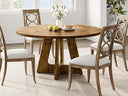 47-Inch Round Farmhouse Dining Table with Wooden Top & Pedestal Base
