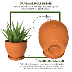 Large Round Plastic Planters with Drainage and Saucers – Set of 2