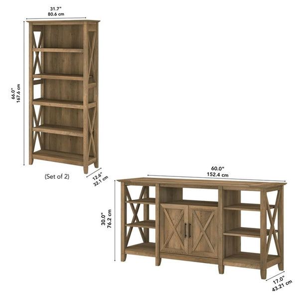 60" Farmhouse TV Stand with 2 Bookcases – Reclaimed Pine