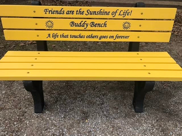 Recycled Plastic Buddy Bench with Friendship Saying – Rainbow