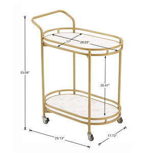 2-Tier Rolling Bar Cart with Wheels