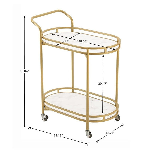 2-Tier Rolling Bar Cart with Wheels