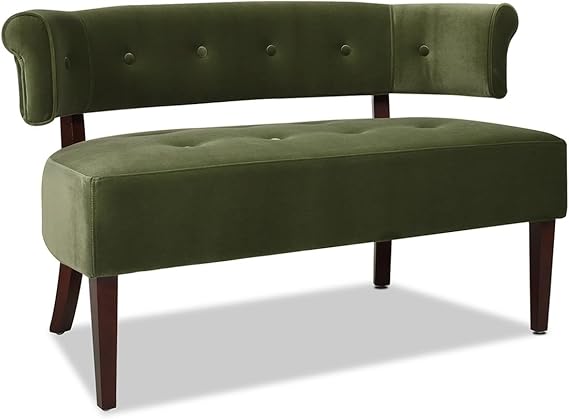 Mid-Century Modern Tufted Bench Settee with Split Back & Recessed Arms