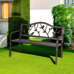 Cast Iron Outdoor Garden Bench with Backrest and Armrests