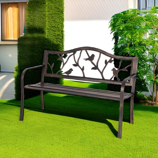 Cast Iron Outdoor Garden Bench with Backrest and Armrests