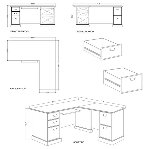 L-Shaped Executive Office Desk with Storage