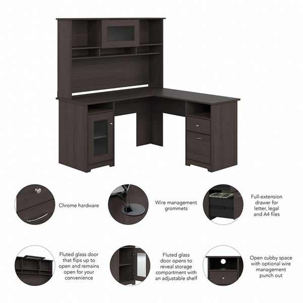 60-Inch L-Shaped Corner Desk with Hutch & Storage