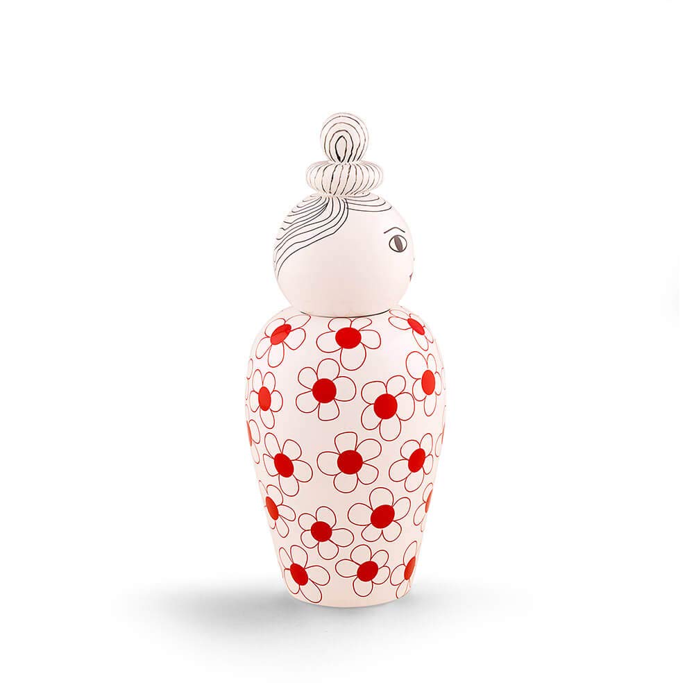 Porcelain Decorative Vase with Removable Lid - Red