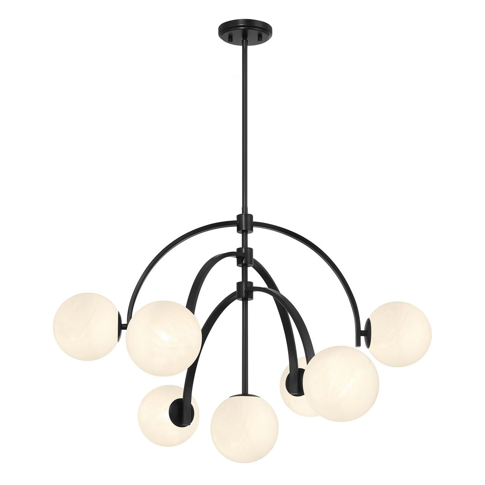 7-Light Art Deco Chandelier with Strie Glass Orbs – Adjustable Height